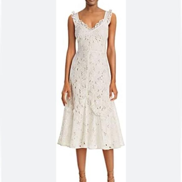 REBECCA TAYLOR Adriana Eyelet Lace-Up Midi Dress, NWT, Size 2 - Picture 1 of 5